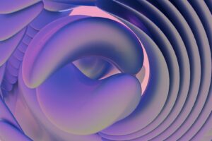Abstract iridescent fluid shapes with purple and pink hues.