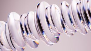 Abstract glass rings with rainbow light refractions