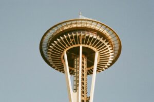 The space needle landmark against a clear sky