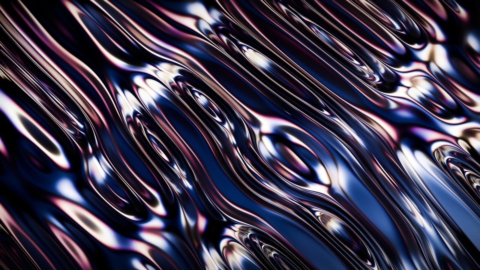 Abstract metallic waves with dark blue and purple hues